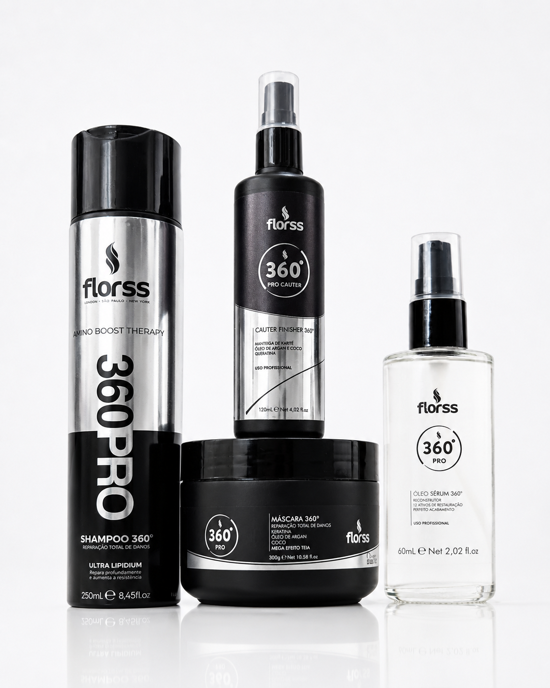 Kit 360° PRO + Óleo Sérum Florss – Reconstrução Capilar Completa