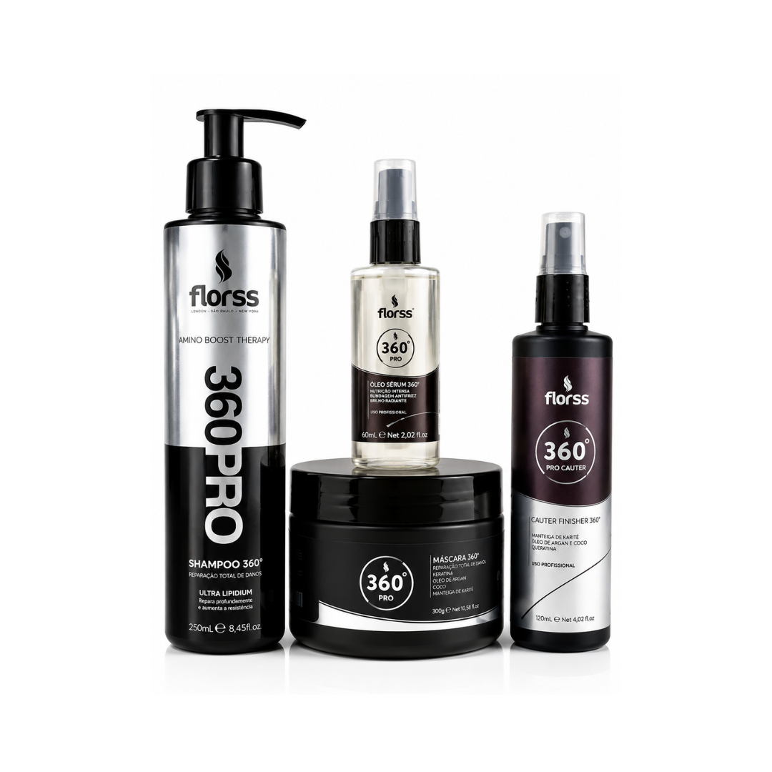 Kit 360° PRO + Óleo Sérum Florss – Reconstrução Capilar Completa